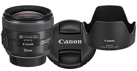 Canon EF 35 mm 1:2 IS USM, kryt E-67 II a sluneční clona EW-72